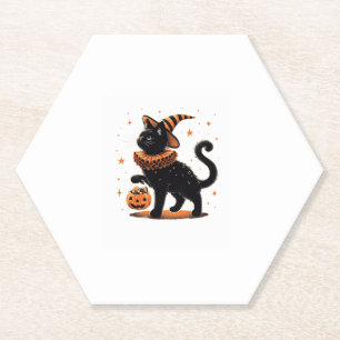 Cat Halloween Funny Spooky Season Cat Witch Pumpki Paper Coaster