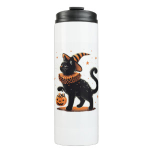 Cat Halloween Funny Spooky Season Cat Witch Pumpki Thermal Tumbler