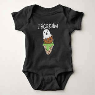 Cat Halloween Ghost I Scream Ice Cream Pun Baby Bodysuit