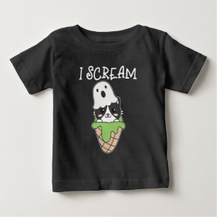 Cat Halloween Ghost I Scream Ice Cream Pun Baby T-Shirt