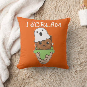 Cat Halloween Ghost I Scream Ice Cream Pun Cushion