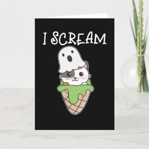 Cat Halloween Ghost I Scream Ice Cream Pun Holiday Card