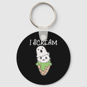 Cat Halloween Ghost I Scream Ice Cream Pun Key Ring