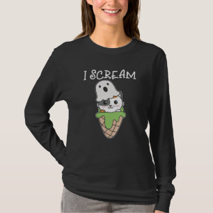 Cat Halloween Ghost I Scream Ice Cream Pun T-Shirt