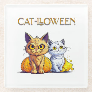 Cat Halloween Glass Coaster