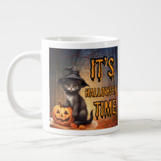 cat halloween its time large coffee mug