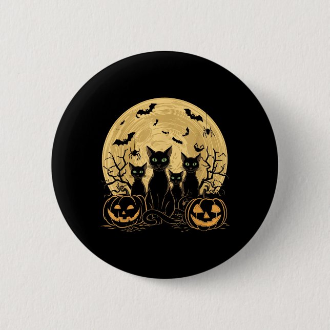 Cat Halloween Moon 6 Cm Round Badge (Front)