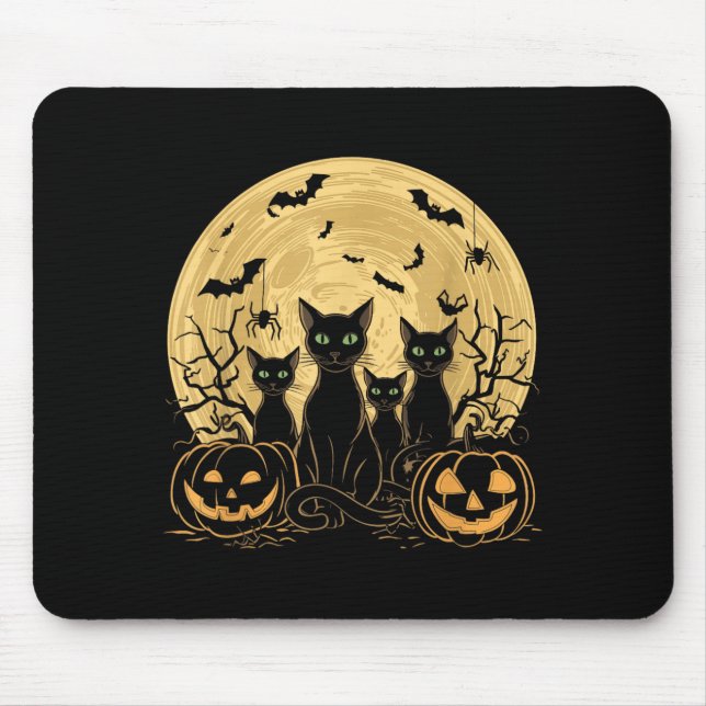 Cat Halloween Moon Mouse Pad (Front)