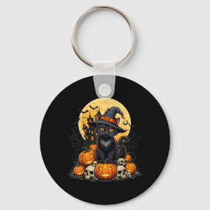 Cat Halloween Pumpkin Black Cat Black Key Ring
