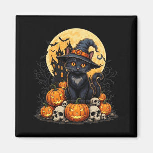Cat Halloween Pumpkin Black Cat Black Performance Magnet