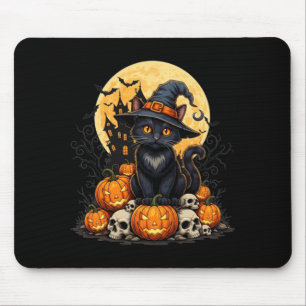 Cat Halloween Pumpkin Black Cat Black Performance Mouse Pad