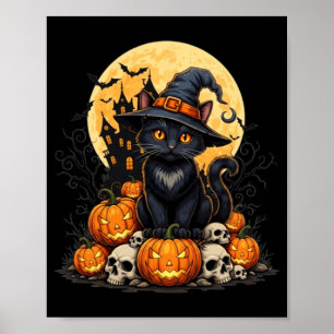 Cat Halloween Pumpkin Black Cat Black Performance Poster