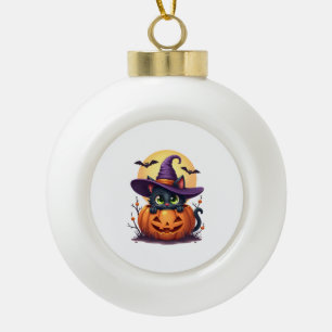 Cat Halloween Pumpkin Black Cat Ceramic Ball Christmas Ornament