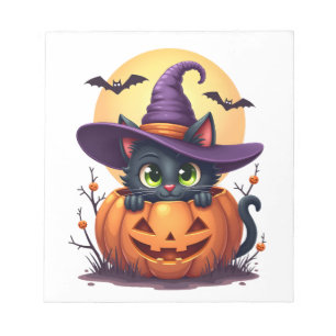 Cat Halloween Pumpkin Black Cat Notepad