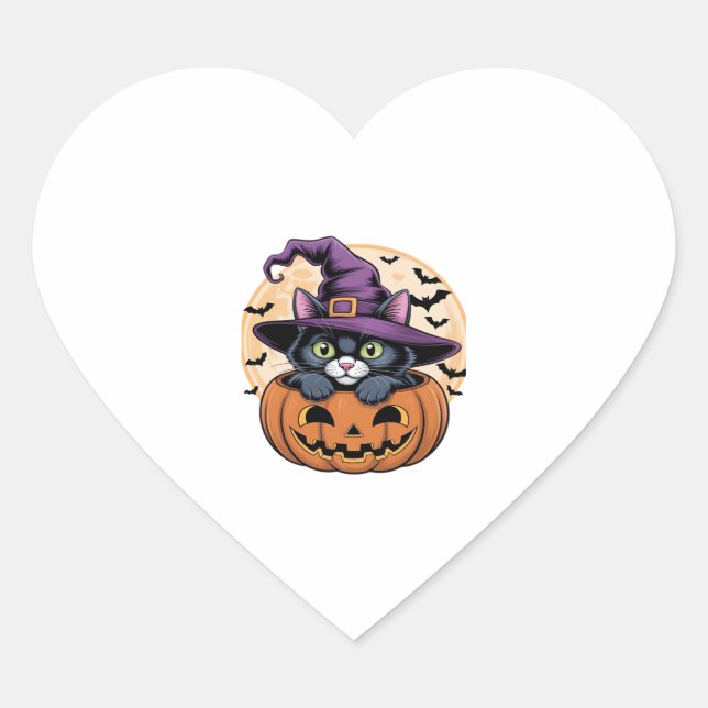 Cat Halloween Pumpkin Black Cat Oversized T-Shirt Heart Sticker (Front)
