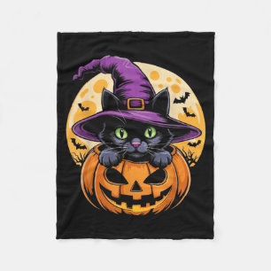 Cat Halloween Pumpkin Black Cat Scarry Spooky Fleece Blanket