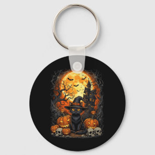 Cat Halloween Pumpkin Black Performance Key Ring