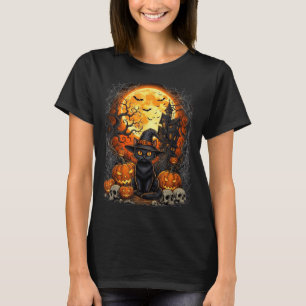 Cat Halloween Pumpkin Black T-Shirt