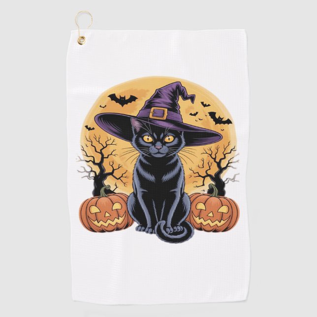 Cat Halloween Pumpkin Essential T-Shirt Golf Towel (Front)