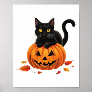 Cat Halloween Pumpkin For Women Men Kids  Poster