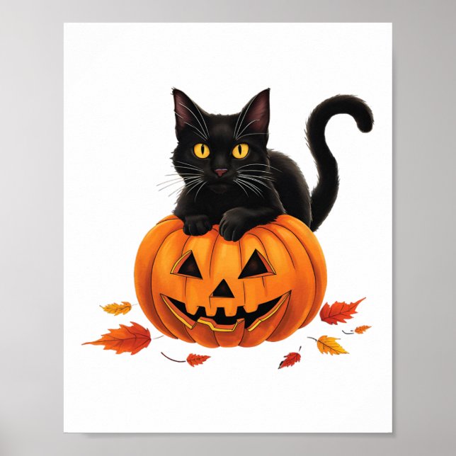 Cat Halloween Pumpkin For Women Men Kids  Poster (Front)