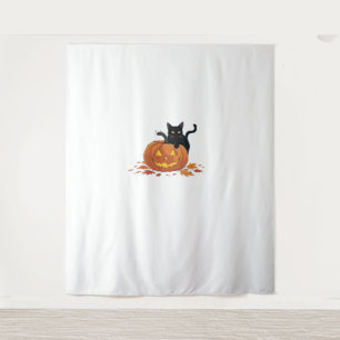 Cat Halloween Pumpkin For Women Men Kids  Tapestry