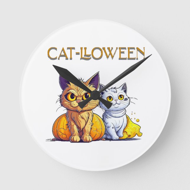 Cat Halloween  Round Clock (Front)