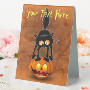 Cat Halloween Scared Cartoon on Pumpkin
