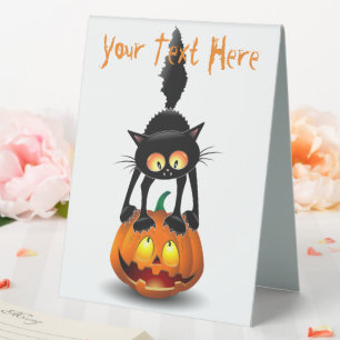 Cat Halloween Scared Cartoon on Pumpkin
