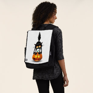 Cat Halloween Scared Cartoon on Pumpkin Backpack