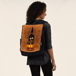 Cat Halloween Scared Cartoon on Pumpkin Backpack