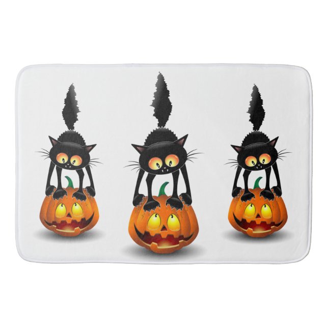 Cat Halloween Scared Cartoon on Pumpkin Bath Mat (Front)