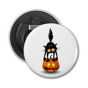Cat Halloween Scared Cartoon on Pumpkin Bottle Opener
