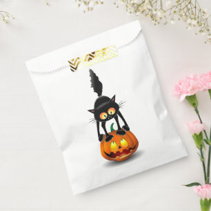 Cat Halloween Scared Cartoon on Pumpkin Favour Bag