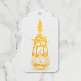 Cat Halloween Scared Cartoon on Pumpkin Gift Tags