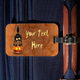 Cat Halloween Scared Cartoon on Pumpkin License Pl Luggage Tag