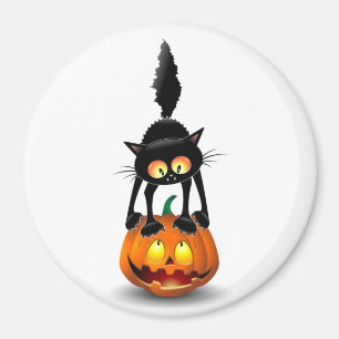 Cat Halloween Scared Cartoon on Pumpkin Magnet