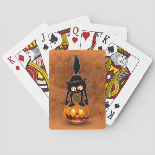 Cat Halloween Scared Cartoon on Pumpkin Playing Cards