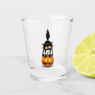 Cat Halloween Scared Cartoon on Pumpkin Shot Glass