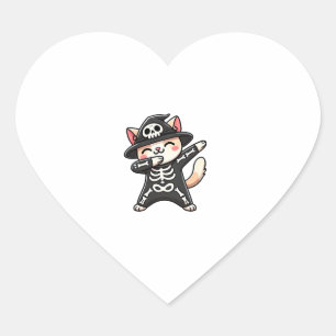 Cat Halloween Skeleton Cute Cat Kids Heart Sticker