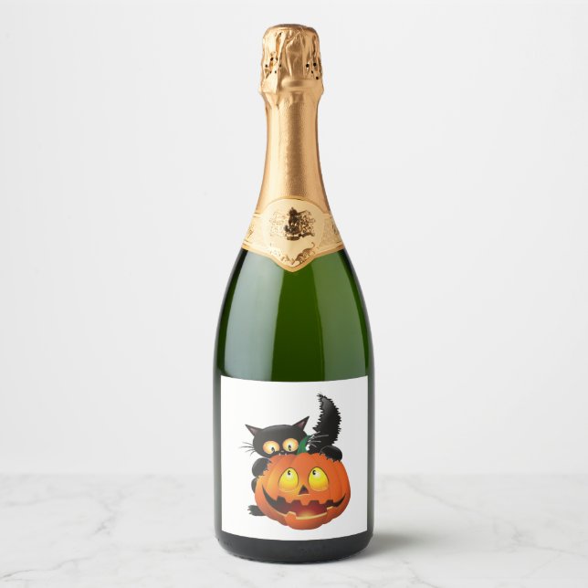 CAT HALLOWEEN    SPARKLING WINE LABEL (Front)