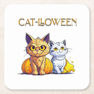 Cat Halloween Square Paper Coaster