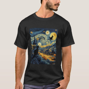 Cat Halloween Van Gogh Starry Night Pumpkin Gifts  T-Shirt
