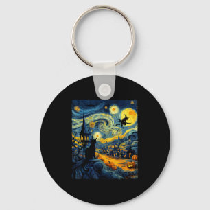 Cat Halloween Van Gogh Starry Night Pumpkin Men Wo Key Ring