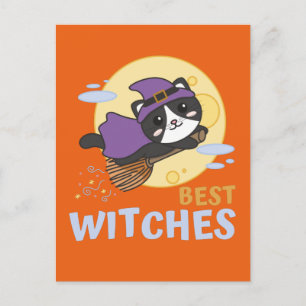 Cat Halloween Witch Children Witches Best Witches Holiday Postcard