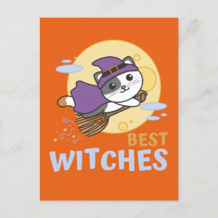 Cat Halloween Witch Children Witches Best Witches Holiday Postcard