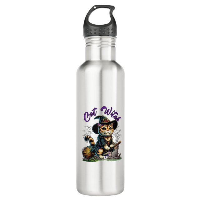 Cat Halloween Witch Costume Farmer Family Kids Tod 710 Ml Water Bottle (Front)
