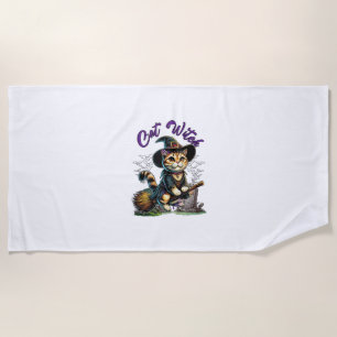 Cat Halloween Witch Costume Farmer Family Kids Tod Beach Towel