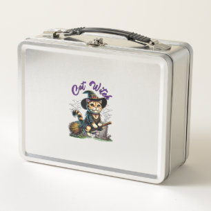 Cat Halloween Witch Costume Farmer Family Kids Tod Metal Lunch Box
