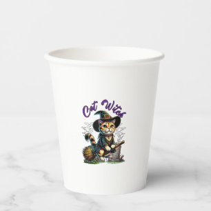 Cat Halloween Witch Costume Farmer Family Kids Tod Paper Cups